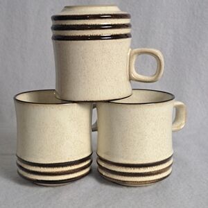 Denby-Langley Sahara Mugs Set of 3 – New 3.5" Stoneware Tan/Brown Cups
